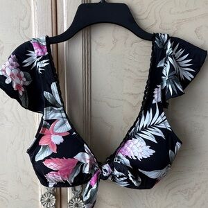 Tommy Bahama Black and Pink Floral Swim Blouse